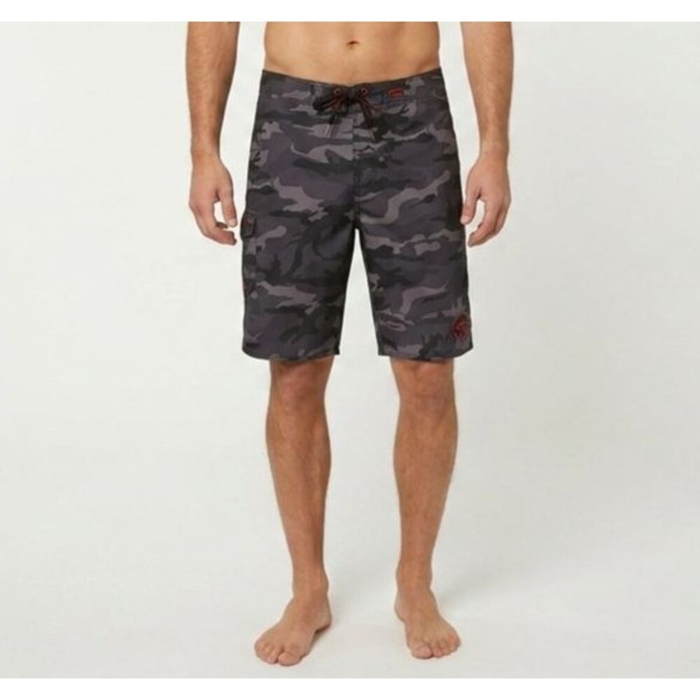 O'Neill Santa Cruz Board Shorts Men 36 Black Camo Swim Trunks Cargo Pocket